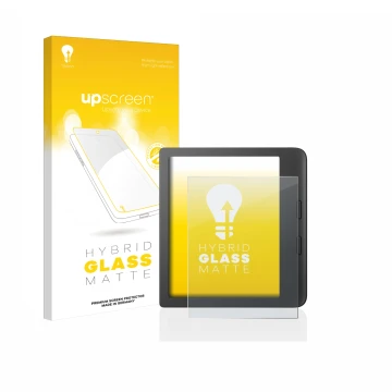 Parte frontale di una confezione del prodotto con il logo del marchio upscreen. Accanto è raffigurato il dispositivo Tolino Vi