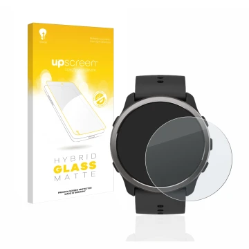 Parte frontale di una confezione del prodotto con il logo del marchio upscreen. Accanto è raffigurato il dispositivo Suunto 5 