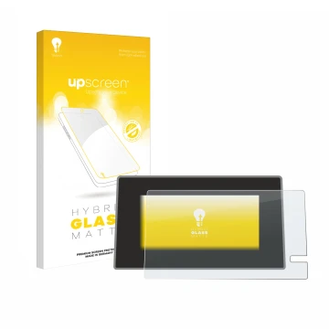 Parte frontale di una confezione del prodotto con il logo del marchio upscreen. Accanto è raffigurato il dispositivo Renault T
