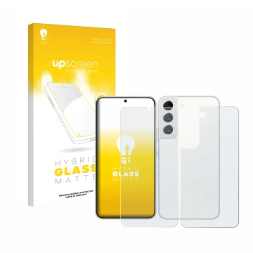 Parte frontale di una confezione del prodotto con il logo del marchio upscreen. Accanto è raffigurato il dispositivo Samsung G