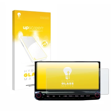 Parte frontale di una confezione del prodotto con il logo del marchio upscreen. Accanto è raffigurato il dispositivo Kia Ceed 