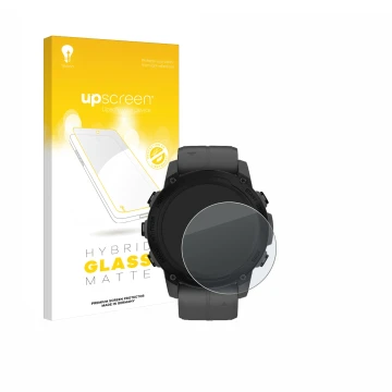 Parte frontale di una confezione del prodotto con il logo del marchio upscreen. Accanto è raffigurato il dispositivo Garmin De