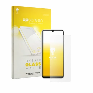 Parte frontale di una confezione del prodotto con il logo del marchio upscreen. Accanto è raffigurato il dispositivo Samsung G