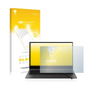 Parte frontale di una confezione del prodotto con il logo del marchio upscreen. Accanto è raffigurato il dispositivo Samsung G