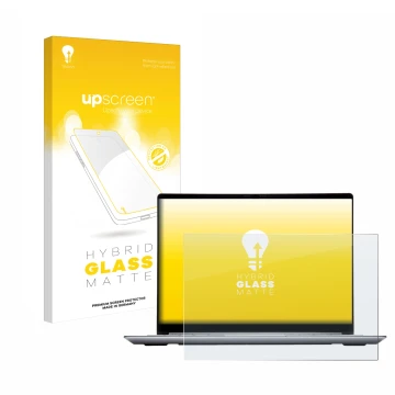 Parte frontale di una confezione del prodotto con il logo del marchio upscreen. Accanto è raffigurato il dispositivo Framework