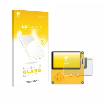 Parte frontale di una confezione del prodotto con il logo del marchio upscreen. Accanto è raffigurato il dispositivo Panic Pla