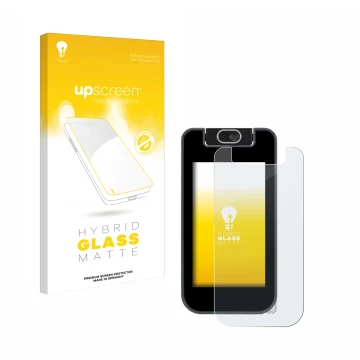 Parte frontale di una confezione del prodotto con il logo del marchio upscreen. Accanto è raffigurato il dispositivo Vtech Kid