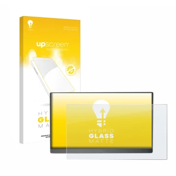 Parte frontale di una confezione del prodotto con il logo del marchio upscreen. Accanto è raffigurato il dispositivo Arzopa 15