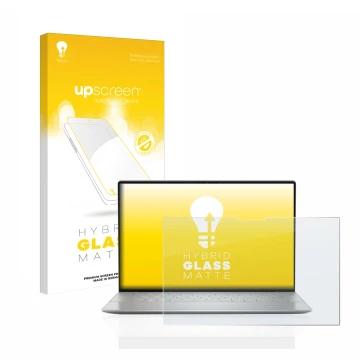 Parte frontale di una confezione del prodotto con il logo del marchio upscreen. Accanto è raffigurato il dispositivo Dell XPS 