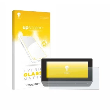 Parte frontale di una confezione del prodotto con il logo del marchio upscreen. Accanto è raffigurato il dispositivo Seat Leon