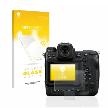 Parte frontale di una confezione del prodotto con il logo del marchio upscreen. Accanto è raffigurato il dispositivo Nikon Z 9