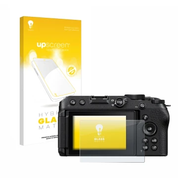 Parte frontale di una confezione del prodotto con il logo del marchio upscreen. Accanto è raffigurato il dispositivo Nikon Z 3