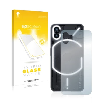 Parte frontale di una confezione del prodotto con il logo del marchio upscreen. Accanto è raffigurato il dispositivo Nothing P