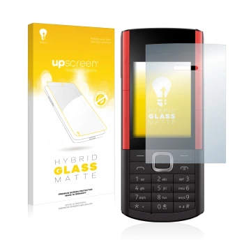 Parte frontale di una confezione del prodotto con il logo del marchio upscreen. Accanto è raffigurato il dispositivo Nokia 571