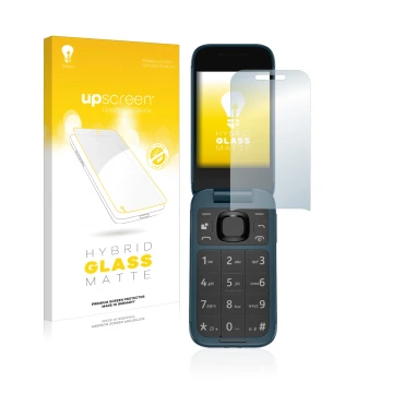 Parte frontale di una confezione del prodotto con il logo del marchio upscreen. Accanto è raffigurato il dispositivo Nokia 266