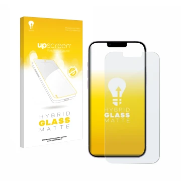 Parte frontale di una confezione del prodotto con il logo del marchio upscreen. Accanto è raffigurato il dispositivo Apple iPh