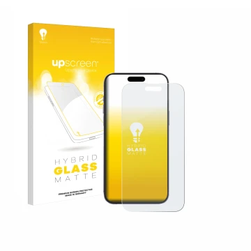 Parte frontale di una confezione del prodotto con il logo del marchio upscreen. Accanto è raffigurato il dispositivo Apple iPh