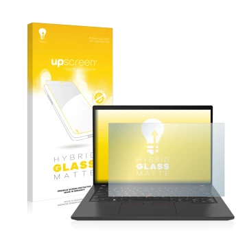 Parte frontale di una confezione del prodotto con il logo del marchio upscreen. Accanto è raffigurato il dispositivo Lenovo Th