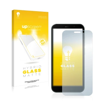 Parte frontale di una confezione del prodotto con il logo del marchio upscreen. Accanto è raffigurato il dispositivo Doogee X9