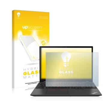 Parte frontale di una confezione del prodotto con il logo del marchio upscreen. Accanto è raffigurato il dispositivo Lenovo Th