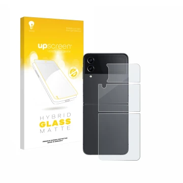 Parte frontale di una confezione del prodotto con il logo del marchio upscreen. Accanto è raffigurato il dispositivo Samsung G