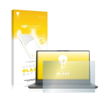 Parte frontale di una confezione del prodotto con il logo del marchio upscreen. Accanto è raffigurato il dispositivo Fujitsu L