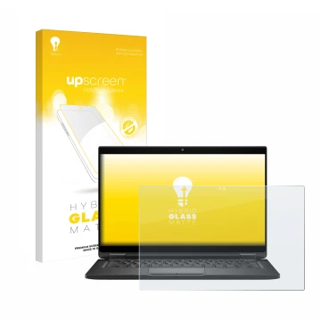 Parte frontale di una confezione del prodotto con il logo del marchio upscreen. Accanto è raffigurato il dispositivo Dell Lati