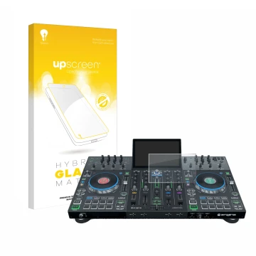 Parte frontale di una confezione del prodotto con il logo del marchio upscreen. Accanto è raffigurato il dispositivo Denon DJ 