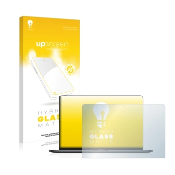 Parte frontale di una confezione del prodotto con il logo del marchio upscreen. Accanto è raffigurato il dispositivo Apple Mac