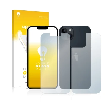 Parte frontale di una confezione del prodotto con il logo del marchio upscreen. Accanto è raffigurato il dispositivo Apple iPh