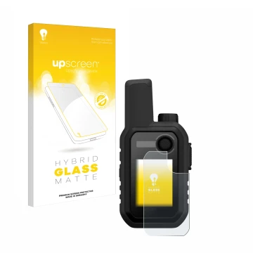 Parte frontale di una confezione del prodotto con il logo del marchio upscreen. Accanto è raffigurato il dispositivo Garmin Al