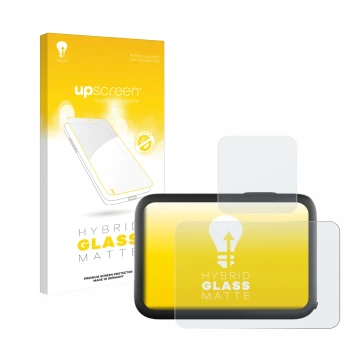 Parte frontale di una confezione del prodotto con il logo del marchio upscreen. Accanto è raffigurato il dispositivo GoPro Her