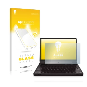 Parte frontale di una confezione del prodotto con il logo del marchio upscreen. Accanto è raffigurato il dispositivo GPD Win M