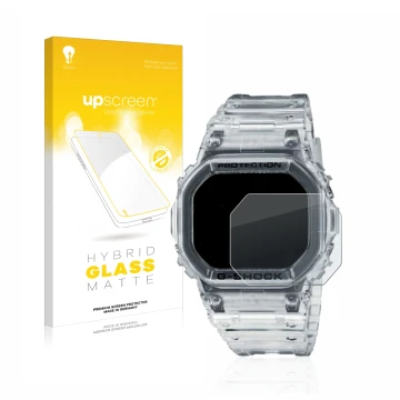 Parte frontale di una confezione del prodotto con il logo del marchio upscreen. Accanto è raffigurato il dispositivo Casio G-S