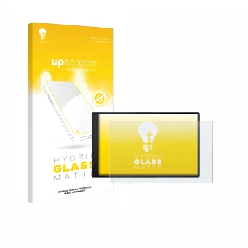 Parte frontale di una confezione del prodotto con il logo del marchio upscreen. Accanto è raffigurato il dispositivo Garmin Dr