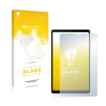 Parte frontale di una confezione del prodotto con il logo del marchio upscreen. Accanto è raffigurato il dispositivo Samsung G