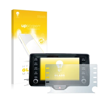 Parte frontale di una confezione del prodotto con il logo del marchio upscreen. Accanto è raffigurato il dispositivo Toyota Ya