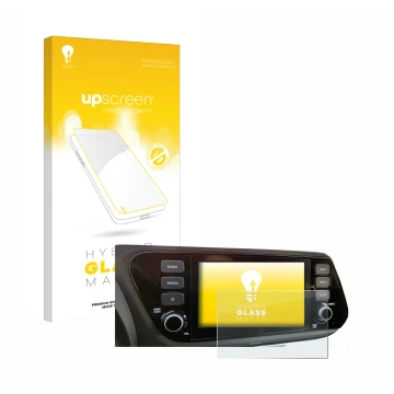 Parte frontale di una confezione del prodotto con il logo del marchio upscreen. Accanto è raffigurato il dispositivo Hyundai i