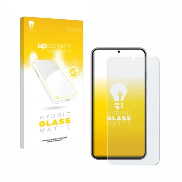 Parte frontale di una confezione del prodotto con il logo del marchio upscreen. Accanto è raffigurato il dispositivo Samsung G