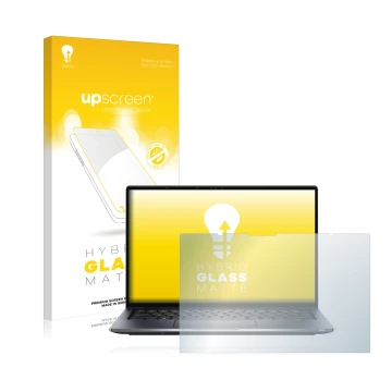Parte frontale di una confezione del prodotto con il logo del marchio upscreen. Accanto è raffigurato il dispositivo Dell Lati