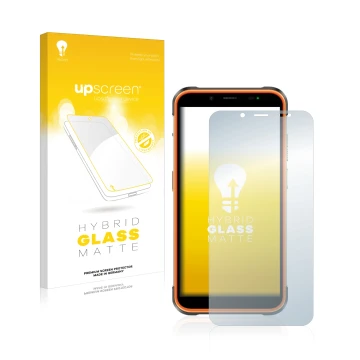 Parte frontale di una confezione del prodotto con il logo del marchio upscreen. Accanto è raffigurato il dispositivo Ulefone P