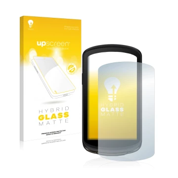 Parte frontale di una confezione del prodotto con il logo del marchio upscreen. Accanto è raffigurato il dispositivo Garmin Ed