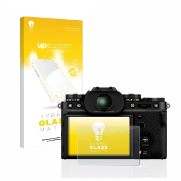 Parte frontale di una confezione del prodotto con il logo del marchio upscreen. Accanto è raffigurato il dispositivo Fujifilm 