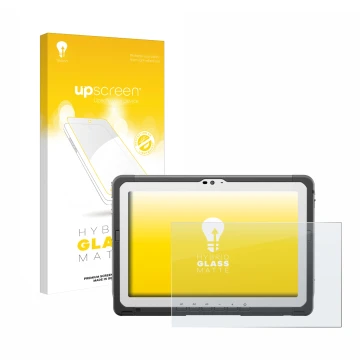 Parte frontale di una confezione del prodotto con il logo del marchio upscreen. Accanto è raffigurato il dispositivo Panasonic