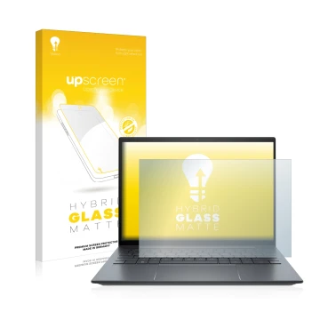 Parte frontale di una confezione del prodotto con il logo del marchio upscreen. Accanto è raffigurato il dispositivo HP Elite 