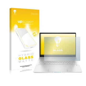 Parte frontale di una confezione del prodotto con il logo del marchio upscreen. Accanto è raffigurato il dispositivo HP Pavili