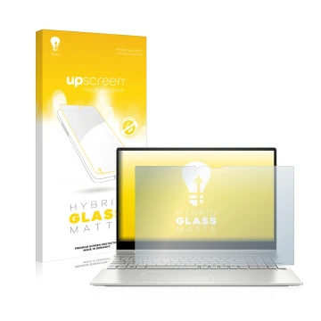 Parte frontale di una confezione del prodotto con il logo del marchio upscreen. Accanto è raffigurato il dispositivo HP Envy x