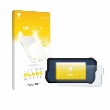 Parte frontale di una confezione del prodotto con il logo del marchio upscreen. Accanto è raffigurato il dispositivo KTM 390 D