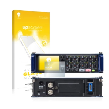 Parte frontale di una confezione del prodotto con il logo del marchio upscreen. Accanto è raffigurato il dispositivo Zoom F8 f