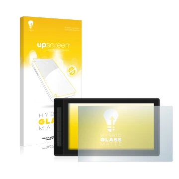 Parte frontale di una confezione del prodotto con il logo del marchio upscreen. Accanto è raffigurato il dispositivo Huion Kam